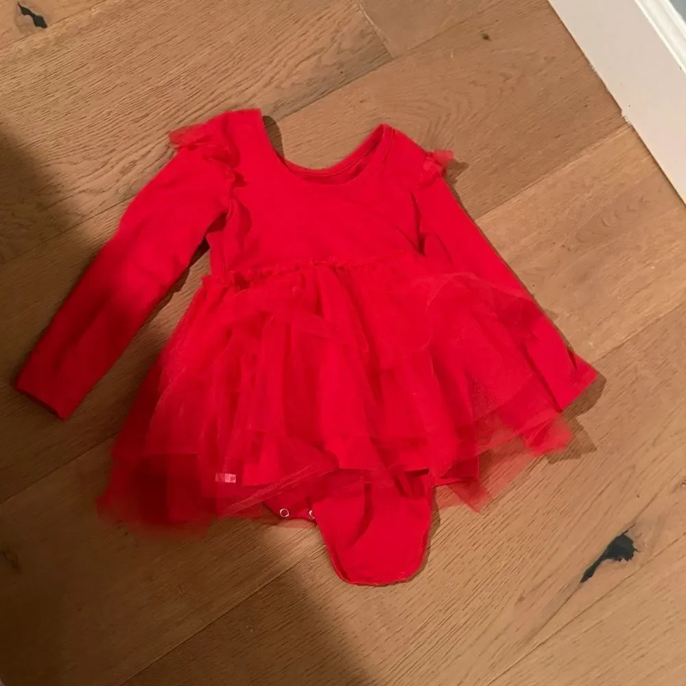 Red Tulle long sleeve twirl dress
